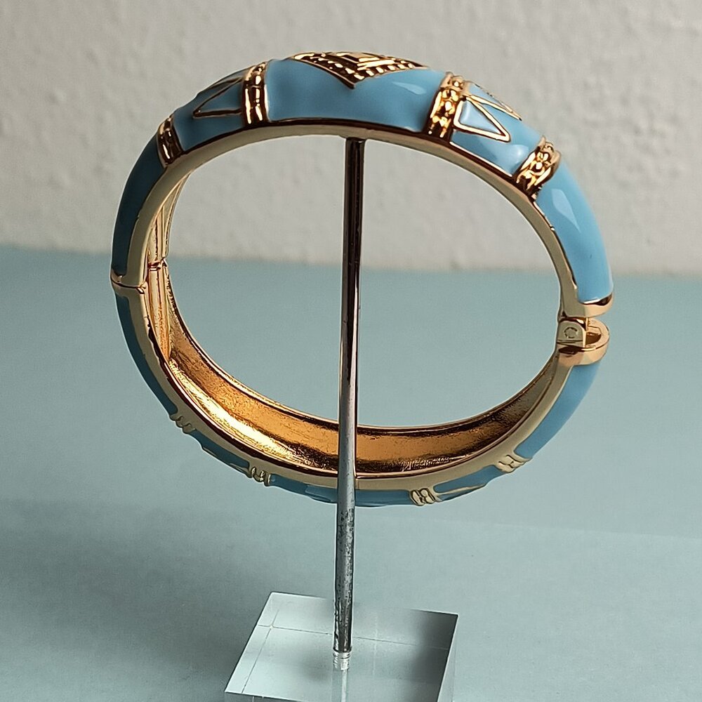 Statement Enamel Southwestern Hinged Clamper Bangle Bracelet Baby Blue G…